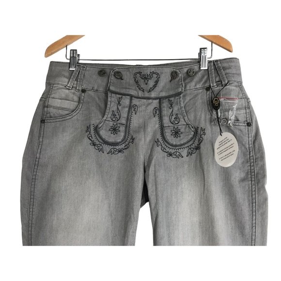 Country Line Trachenmode Pants Womens Size XL Gray Embroidered Austrian German - Picture 2 of 16